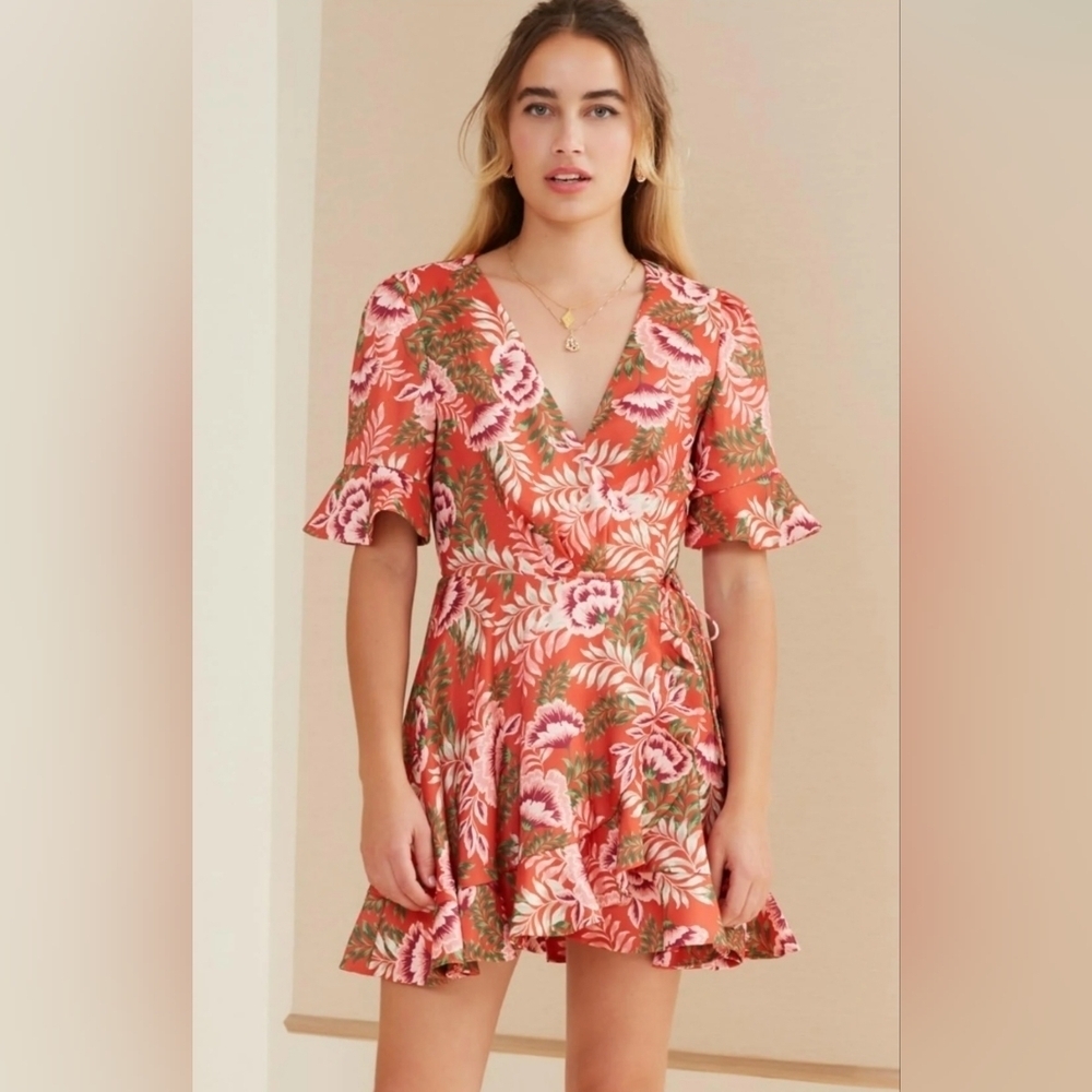 Finders Keepers Coral Floral Mini Dress